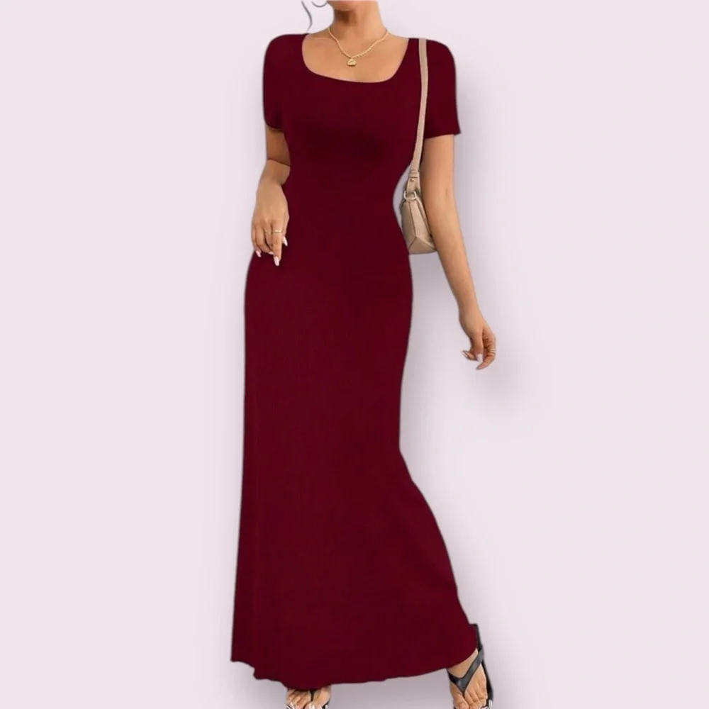 SHEIN Burgundy Corset Maxi Dress Square Neck Bodycon L - Picture 6 of 8